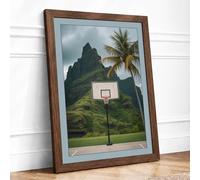 Court at the Mountain's Edge Modern Framed Wall Art Print A2 (59.4×42cm) Walnut, Wall Decor for Living Room, Bedroom, Office & Home, Ready to Hang, Art Gift