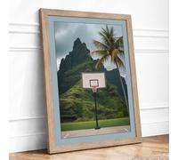 Court at the Mountain's Edge Modern Framed Wall Art Print A4 (29.7×21cm) Oak, Wall Decor for Living Room, Bedroom, Office & Home, Ready to Hang, Art Gift