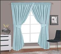 Courtaulds Fabrics Marrakesh Duck Egg 66" x 72" Fully Lined Curtains With Tie-Backs, Luxurious Jacquard, Embellished, Pencil Pleat Header Tape Top