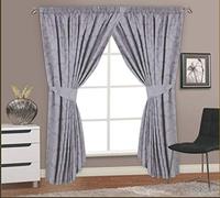 Courtaulds Fabrics Regency Silver 66" x 54" Fully Lined Curtains With Tie-Backs, Luxurious Jacquard, Embellished, Pencil Pleat Header Tape Top