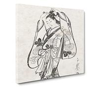 Courtesan Placing a Hairpin in Her Hair by Kaigetsudo Anchi Canvas Print | Gallery Wrapped 30mm Frame Wall Art | 20x20 inches | Ready to Hang | Modern Picture | Living Room Bedroom Lounge Office