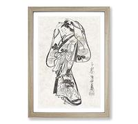 Courtesan Placing a Hairpin in Her Hair by Kaigetsudo Anchi Framed Print | A2 Oak Framed Wall Art | Ready to Hang | Modern Nature Picture | Living Room Bedroom Lounge Office