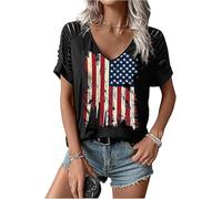 Courtesy of The Red White and Blue Printed T Shirts Women Vintage Country Music Shirts Casual American Flag Shirt Top, Black-3, S