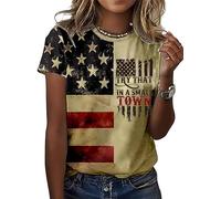 Courtesy of The Red White and Blue Printed T Shirts Women Vintage Country Music Shirts Casual American Flag Shirt Top, Multicolor-1, S