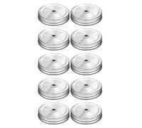 courti 10 Stainless Steel Mouth Mason Jars Lids With Straw, Reusable Metal Cup Lid With Holes Suitable For Children And Adults