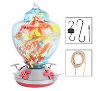 Courtyard Colorful Glass Bird Feeder, Hummingbird Water Feeder with Removable Base, Moat and Perch, Vibrant Garden Decor for Attracting Birds, Includes Hooks and Rope for Easy (B)