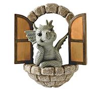 Courtyard Dragon Sculpture, Resin Little Dragon Meditating Statue Garden Decoration, Weatherproof Dinosaur Garden Statue Wall Art Figurines Decor Ornaments for Meditation Patio Yard Porch Decoration