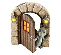 Courtyard Dragon Sculpture Wall Decoration, Lovely Resin Dinosaur Garden Statue Weatherproof, Dragon Open the Door Art Figurines Decor Ornaments for Patio Yard Porch