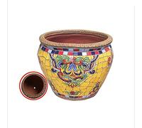 Courtyard Hand-Painted Ceramic Large Flower Pots Villa Outdoor Garden Decor Plant Pots Corridor Aislepe Container Vase Home Balcony Terrace Classical Potss (Golden Small)