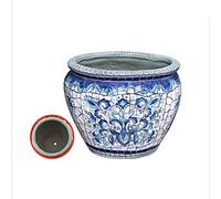 Courtyard Hand-Painted Ceramic Large Flower Pots Villa Outdoor Garden Decor Plant Pots Corridor Aislepe Container Vase Home Balcony Terrace Classical Potss (Blue Mediterranean Small)