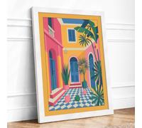 Courtyard in Colour Modern Framed Wall Art Print A2 (59.4×42cm) White, Wall Decor for Living Room, Bedroom, Office & Home, Ready to Hang, Art Gift