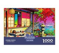 Courtyard Tea Setup Jigsaw Puzzles Puzzles for Adults Kids. 1000 Piece Autumn Scenery Impossible Challenge Toy Educational Game Home Decoration for Adults& Kids Age 14 Years Up 52x38cm/1000pcs