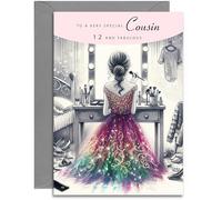 Cousin 12th Birthday Card - Elegant Birthday Card for a Special Cousin Age 12 with lovely verse inside. A5 with Grey Envelope
