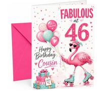 Cousin 46th Birthday Card Fabulous Flamingo on Roller Skates | Large A5 Card with Printed Inside Message; Bright pink for Cousin 46th Birthday
