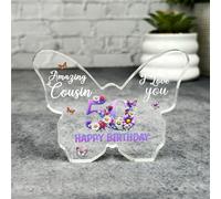 Cousin 50th Happy Birthday Present Floral Butterfly Plaque Keepsake Gift - Small Gifts For Him For Her, Present, Acrylic Plaque, Unqiue Gift, Ornament, Décor, Plaque, trinket, Keepsake Gift