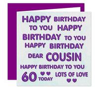 Cousin 60th Happy Birthday Card - Happy Birthday To You Dear Cousin - Perfect Purple Design - 60 Today