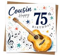 Cousin 75th Birthday Card with Acoustic Guitar Design, Musical Celebration Greeting Card for Family Member