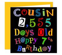 Cousin 7th Happy Birthday Card - 2,555 Days Old - What A Kerfuffle Design - 7 Today