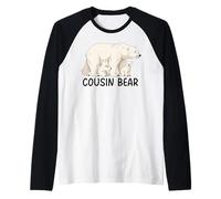 Cousin Bear with Two Cubs Siblings Polar Bear Family Raglan Baseball Tee