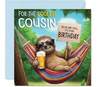 Cousin Birthday Card - Chilled Out Sloth - Happy Birthday Card for Cousin from Family Relative, 145mm Bright and Colourful Bday Greeting Cards