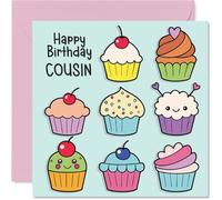 Cousin Birthday Card - Cupcakes - Happy Birthday Card for Cousin from Relative, 145mm Fairy Cake Baking Bday Greeting Cards