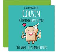 Cousin Birthday Card - Cute Toast - Happy Birthday Card for Cousin from Family Relative, 145mm Bday Greeting Cards