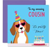 Cousin Birthday Card - Doggy Party - Happy Birthday Card for Cousin from Family Relative, 145mm Dog Lovers Bday Greeting Cards