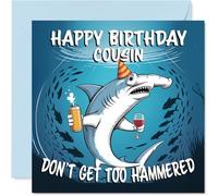 Cousin Birthday Card - Dont get too Hammered - Happy Birthday Card for Cousin from Family Relative, 145mm Underwater Party Design Bday Greeting Cards
