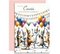 Cousin Birthday Card Female - Dancing Cats Design - Happy Birthday Card for Her. A5 with Pink Envelope - Designed and Printed in the UK