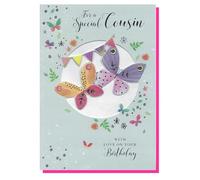 Cousin Birthday Card - Flowers Female Ladies Her - Size 19.5cm x 13.5cm (7.5" x 5.25") CF-K