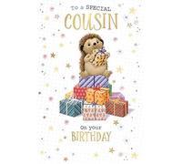 Cousin Birthday Card for Boys - Special Cousin - Hedgehog & Presents - Artistic Design - Special Finish - Made in the UK - Eco-Friendly