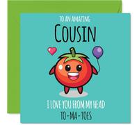 Cousin Birthday Card - From My Head TO-MA-TOES - Happy Birthday Card for Cousin from Family Relative, 145mm cute tomato Bday Greeting Cards