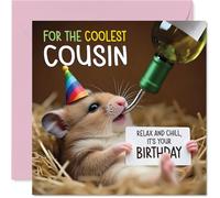 Cousin Birthday Card - Ham-somely - Happy Birthday Card for Cousin from Family Relative, 145mm Hamster Bday Greeting Cards