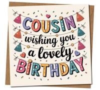 Cousin Birthday Card - Wishing You a Lovely Birthday - Colourful Confetti & Tassel Design - Cute Greeting Card for Cousin -, 145mm x 145mm Square, Includes Kraft Envelope