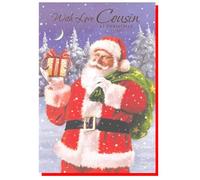Cousin Christmas Card - Festive Santa - Men Female Him Her - Size: 7.5" x 5.25" A