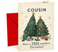 Cousin Christmas Card, Tree-mendous Cute Trees and Presents