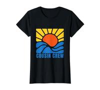 Cousin Crew Sunset Ocean Waves Family Beach Vacation Graphic Value Graphic T-Shirt, Women, Black, L