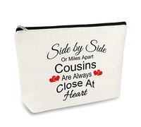 Cousin Gifts for Women Cosmetic Bag Cousin Birthday Gifts Makeup Bag Long Distance Relationship Gift for Cousin Side by Side or Mile Apart Cousins are Always Close at Heart Sister Gifts Travel Pouch