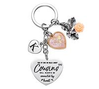 Cousin Gifts for Women Initial Keychain A-Z Letter Side by Side or Miles Apart Cousins Will Always be Connected by Heart Keychains Long Distance Relationships Friendship Gift