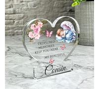 Cousin Sleeping Floral Angel Kids Memorial Gift Heart Ornament Keepsake Plaque | Acrylic Ornament Gift Memorial Remembrance Sympathy Keepsake Gift Custom Home Decor Gift, Small Trinket, Unique Present