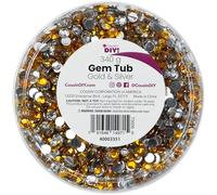 CousinDIY Gemstone Tub, 340 Grams - Assorted Size Flat Back Faceted Craft Gems for Projects and Embellishments, Gold & Silver