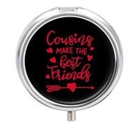 Cousins Make The Best Friends Round Pill Box Organiser 3 Compartment Portable Medicine Case