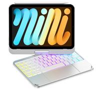 Cousper for iPad mini 7 A17 Pro 2024/ iPad mini 6 Generation Keyboard Case 2021 8.3 Inch with Multi-Touch Trackpad, 360° Rotating Cover with Rainbow Backlit Keyboard for iPad mini 7th/ 6th Gen, Silver
