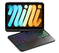 Cousper for iPad mini 7 A17 Pro 2024/ iPad mini 6 Generation Keyboard Case 2021 8.3 Inch with Multi-Touch Trackpad, 360° Rotating Cover with Rainbow Backlit Keyboard for iPad mini 7th/ 6th Gen, Black