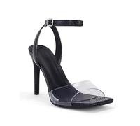 Coutgo Womens Clear Heels Sandals Square Toe Ankle Strap Sexy High Heeled Stiletto Dress Shoes, Black, 8