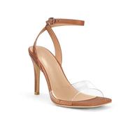 Coutgo Womens Clear Heels Sandals Square Toe Ankle Strap Sexy High Heeled Stiletto Dress Shoes, Brown, 8