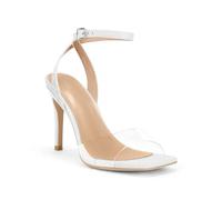 Coutgo Womens Clear Heels Sandals Square Toe Ankle Strap Sexy High Heeled Stiletto Dress Shoes, White, 6