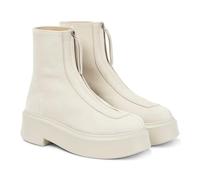 Coutgo Womens Front Zip Ankle Boots Comfortable Platform Flat Chunky Heel Booties Round Toe Casual Winter Snow Boots, Beige, 6 UK