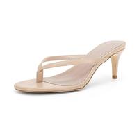 Coutgo Women's Kitten Heel Flip Flops Slip On Thong Slide Sandals Comfortable Summer Beach Shoes, Beige, 8.5