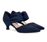 Coutgo Womens Low Kitten Heel Dress Shoes Pointed Toe Slip on Ankle Strap Cutout Elegant Party Wedding Pumps, Navy, 4 UK